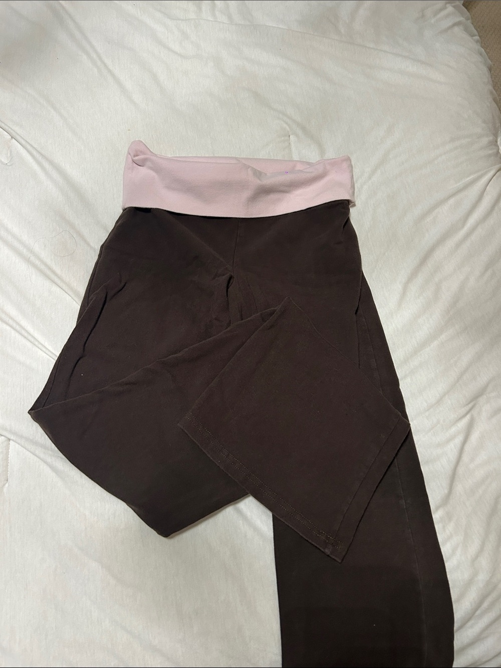 Brandy Melville Brown Leggings with Light Pink Fold-Over Waistband
